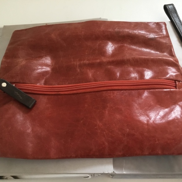 TANO Red and Brown Leather Envelope Clutch with Decorative Buckles - Picture 3 of 8
